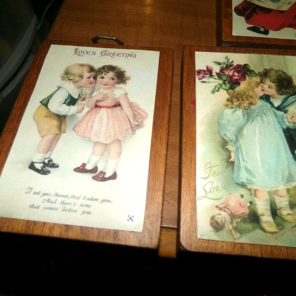 crafted wooden picture. set of 4 - Picture 2 of 6